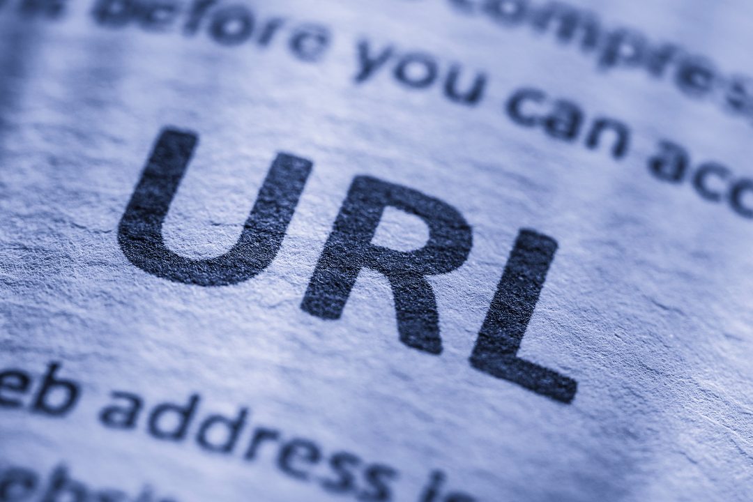 A side-by-side comparison of two browser URL bars. One shows a cluttered, random URL with numbers and symbols; the other displays a clean, keyword-rich URL like "/on-page-seo-hacks" on a website.